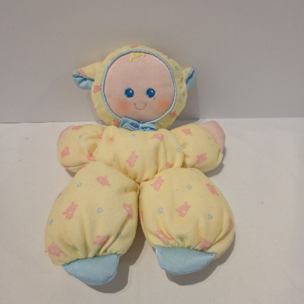 Vintage 1989 Fisher Price Slumber Babies Plush Baby Doll Lamb Blue Yellow Pink